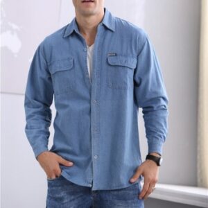 Vyriški denim marškiniai ilgomis rankovėmis